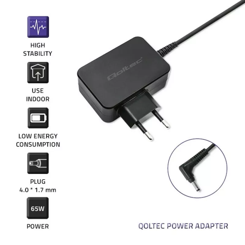 Qoltec 51026 virtalähde/muunnin sisä-/ulkokäyttöön 65 W musta