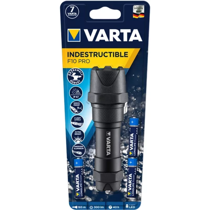 Käsivalaisin Varta INDESTRUCTIBLE F10 PRO musta 6W 300lm IP67