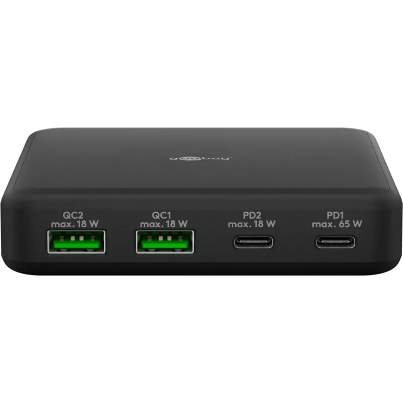 GOOBAY moniporttinen USB-C PD GaN pöytälaturi 65 W, musta