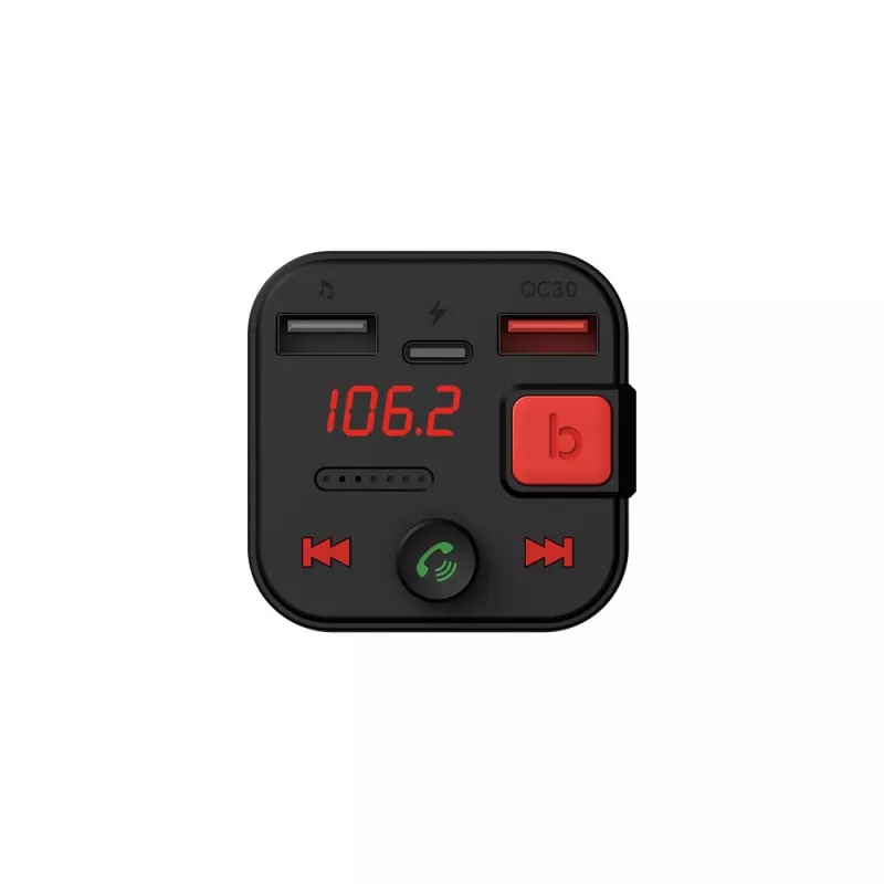 SAVIO FM-lähetin, Bluetooth 5.3, QC 3.0-laturi, LED-näyttö, Bass Boost, TR-15, musta