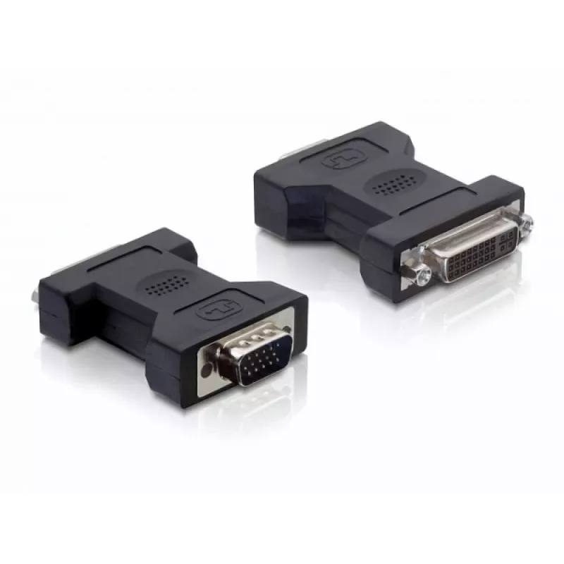 Delock - VGA-sovitin - DVI-I (W) - HD-15 (VGA) (M) - peukaloruuvit (65017)