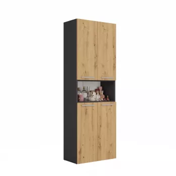 Kylpyhuonekaappi Top e Shop NEL 2K DK ANT/ART KP – grafiitti/tammi, vapaasti seisova, 600×300×1740 mm, 3 hyllytasoa