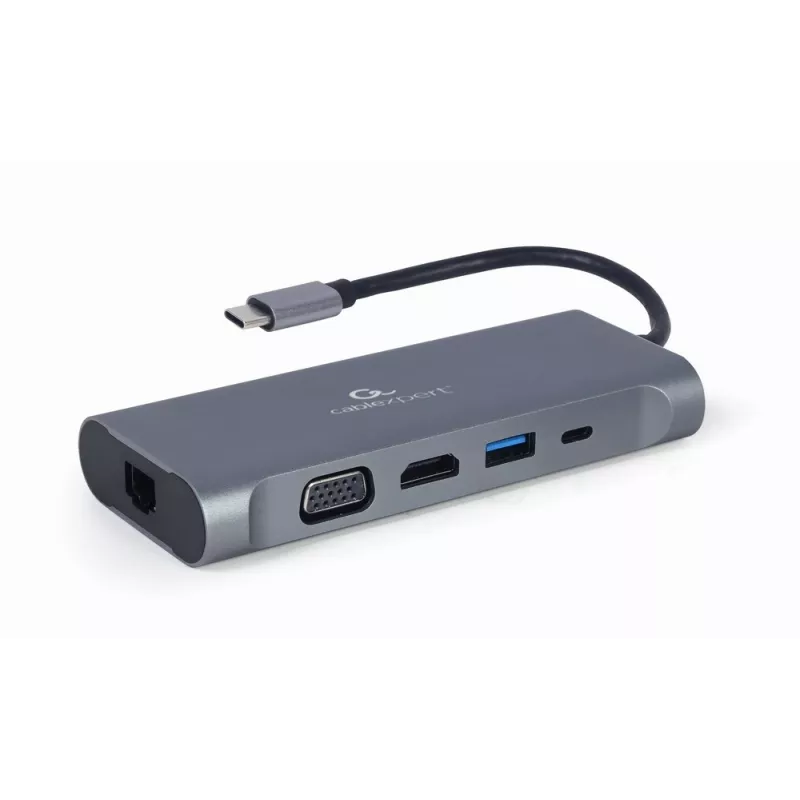 Gembird A-CM-COMBO7-01 kannettavan telakka/porttitoistin USB 3.2 Gen 1 (3.1 Gen 1) Type-A harmaa