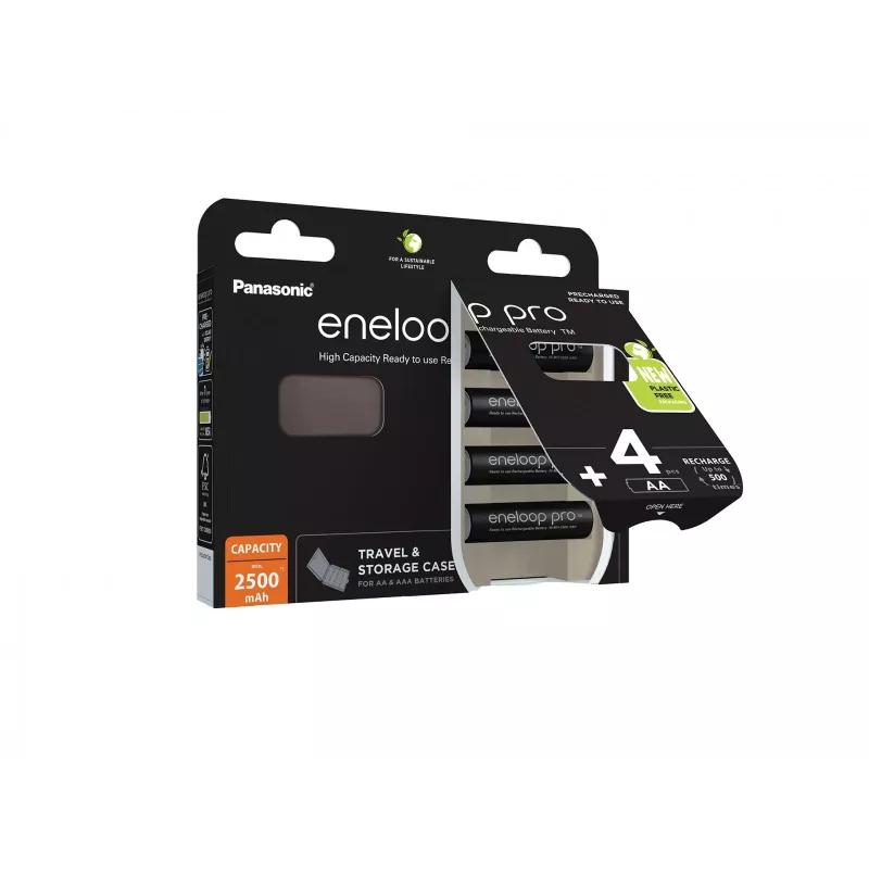 Akut PANASONIC ENELOOP PRO AA 2500 mAh 4 kpl + kotelo (BK-3HCDE/4CP+CASE)