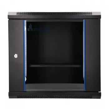 EXTRALINK LITE 9U 530X400 seinäasennettava räkkikaappi musta hyllyllä