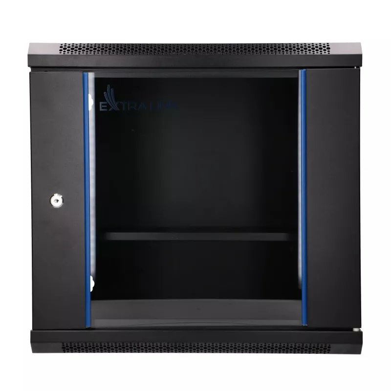 EXTRALINK LITE 9U 530X400 seinäasennettava räkkikaappi musta hyllyllä