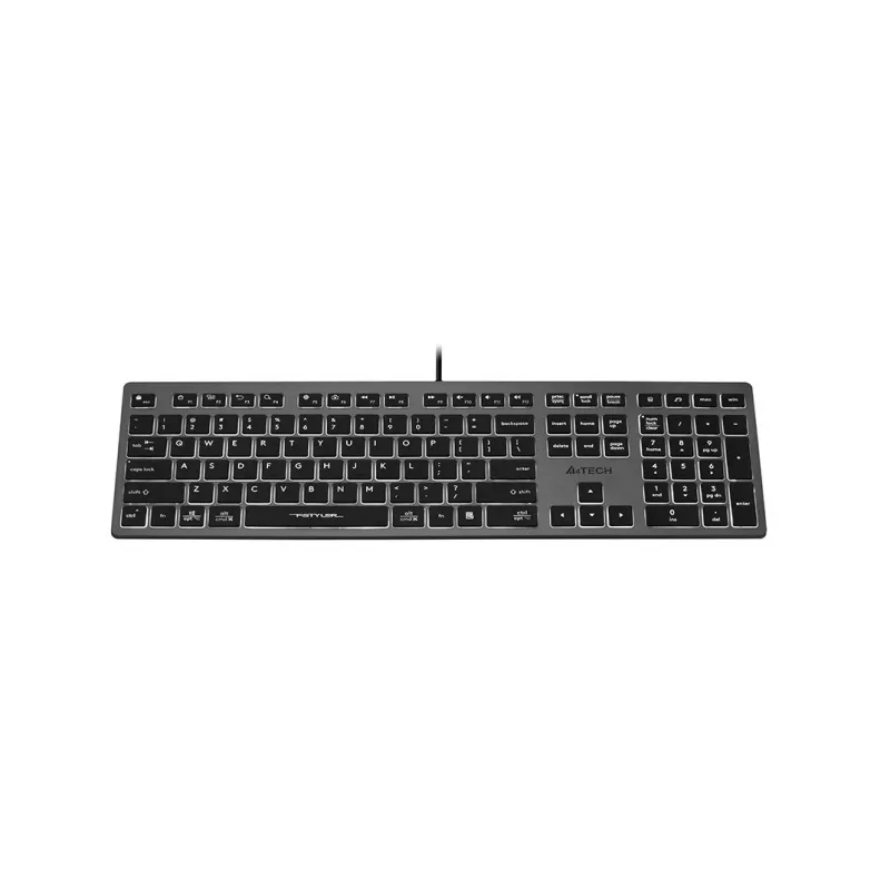 Johdollinen A4Tech-näppäimistö FX60H USB QWERTY – Full-Size 100 %, taustavalaistu valkoinen, harmaa, USB-keskitin