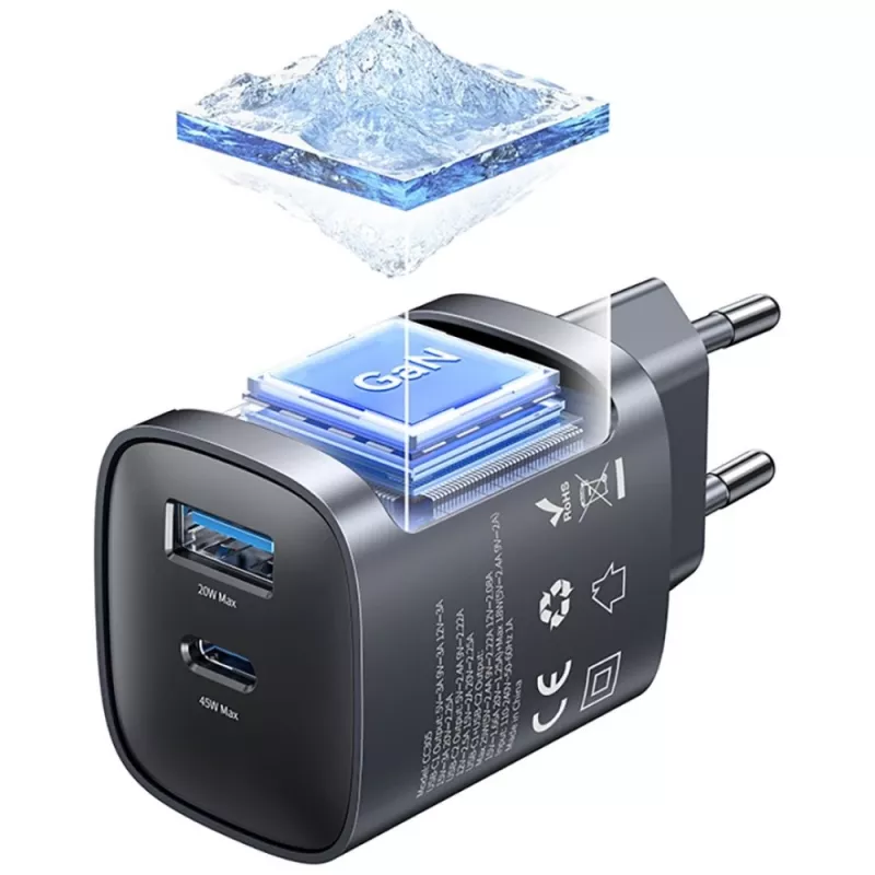 Laturi T66 45W GaN CC290 USB-A + USB-C