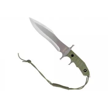 Kiinteäteräinen veitsi Cinema Classic CC-H5 Rambo V — selviytymisveitsi, terästerä 230 mm, kokonaispituus 385 mm, vihreä polymeerikahva, nahkatuppi