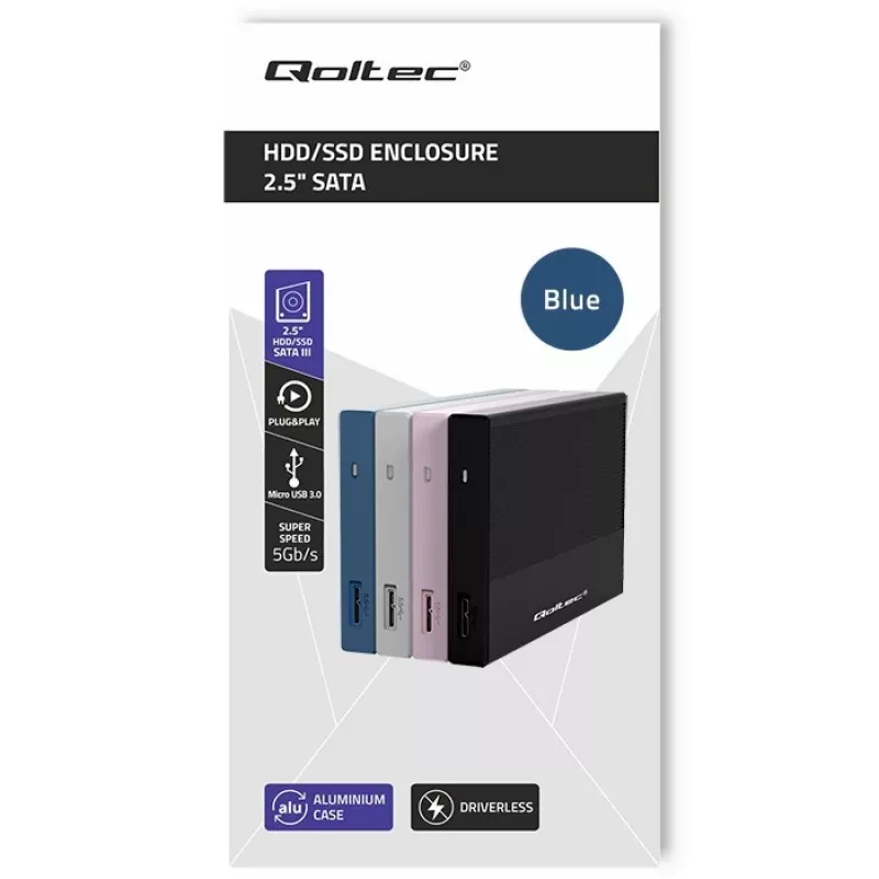 Ulkoinen 2,5 tuuman SSD/HDD-kotelo QOLTEC 52276 USB 3.0 SATA jopa 2 TB