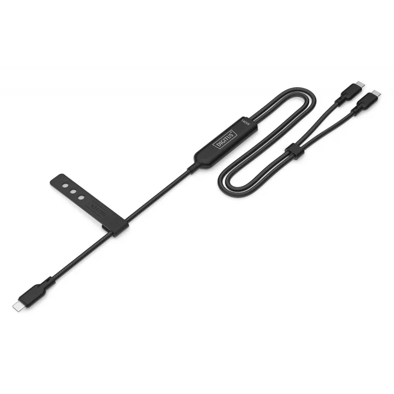 DIGITUS USB-C 2in1 -latauskaapeli 140W, USB-C 2×USB-C, 1,8 m, USB 2.0, musta