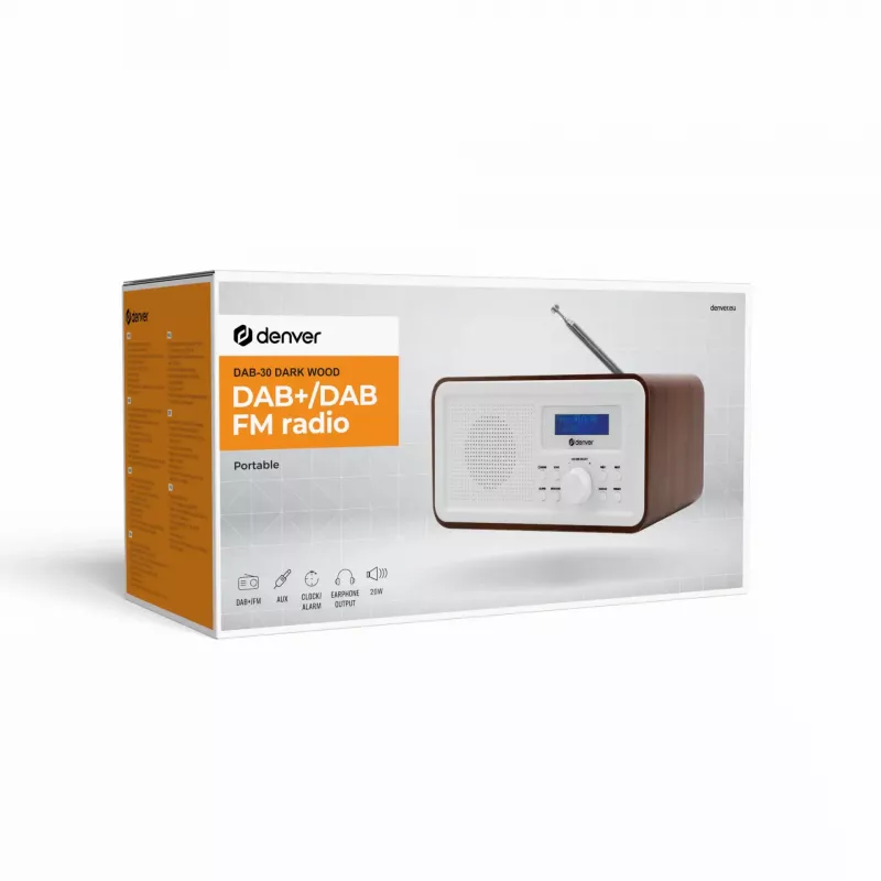Radio DENVER DAB-30DW DAB/FM-pöytäradio tummalla puuviimeistelyllä