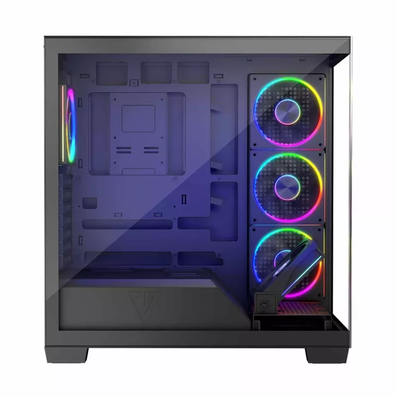 PC-kotelo MODECOM Volcano Stellar 5F ATX Midi Tower, karkaistu lasi, 5 esiasennettua tuuletinta, USB‑C, tukee microATX/ATX, max. GPU 420 mm, CPU-jäähdyttimen korkeus 175 mm