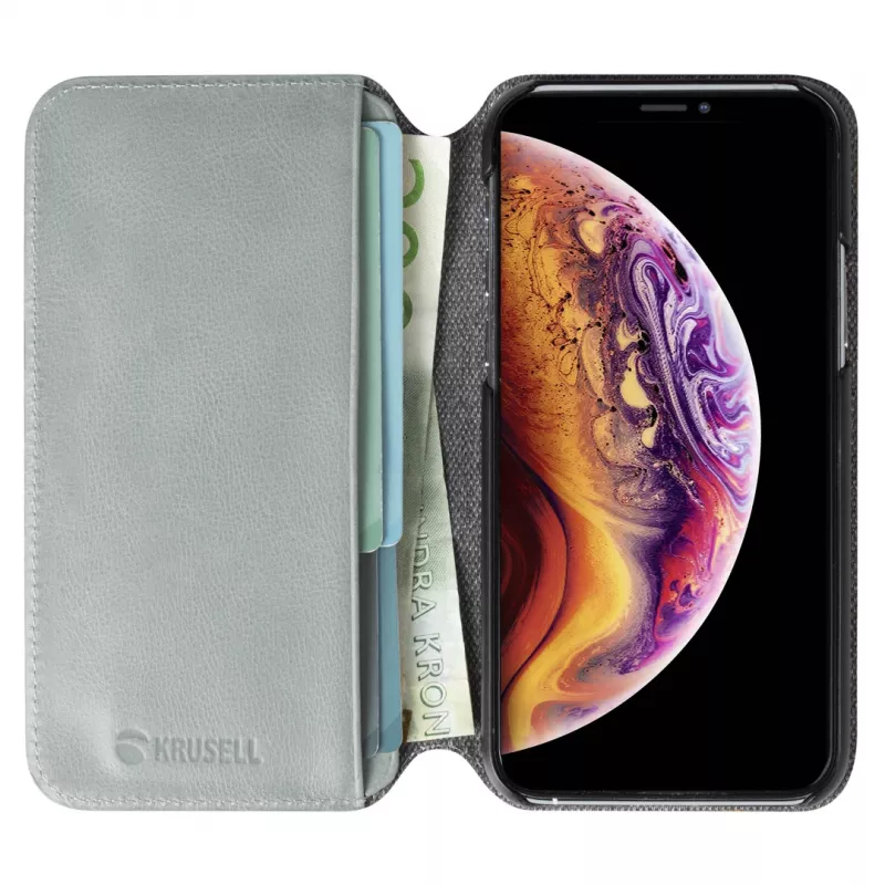 Krusell Sunne -kotelo Apple iPhone 11 Pro -puhelimelle — vintage-harmaa, foliokotelo korttipaikalla