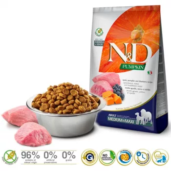 FARMINA N&D Pumpkin Lamb&Blueberry Adult Medium & Maxi - kuivaruoka koirille - 12 kg