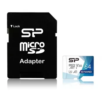 MicroSDXC-muistikortti Silicon Power Superior Pro 64 GB UHS-III U3 V30 100/80 MB/s SD-adapterilla
