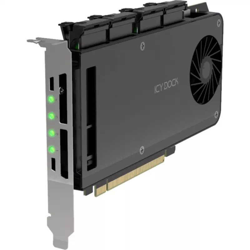 Mobilrahmen-adapterikortti icy dock MB204MP-1B — 4 × M.2 NVMe SSD hot-swap-mobilrahmen