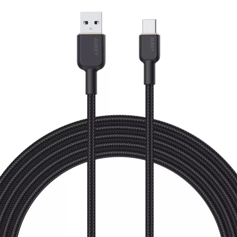 USB-A - USB-C -kaapeli Aukey CB-NAC1, 1 m, punottu nailon, USB PD 60 W, USB 2.0