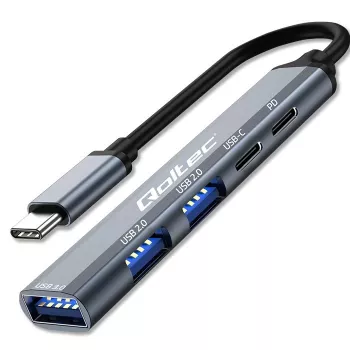 Qoltec 53790 keskitin sovitin USB-C 3.1 5in1 | USB-C PD | USB-C | 2x USB 2.0 | USB 3.0