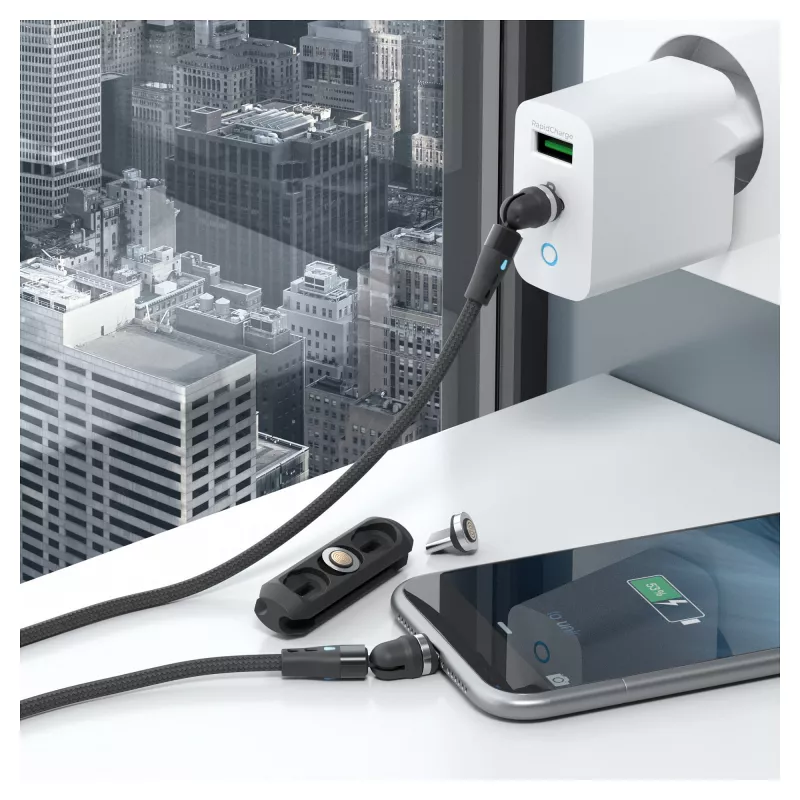 USB-kaapeli RealPower MagneticCharge2 1m musta pikalataus tiedonsiirto