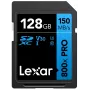 SDXC-muistikortti Lexar 128GB UHS-I 800xPRO Class 10 U3 V30 — 150 MB/s luku, 45 MB/s kirjoitus, musta