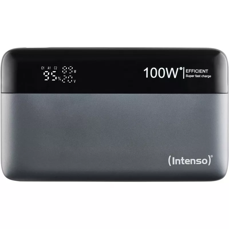 Powerbank INTENSO 7350050 — 20000 mAh, 1× USB-A + 2× USB-C, 100 W kokonaislähtöteho, musta/harmaa