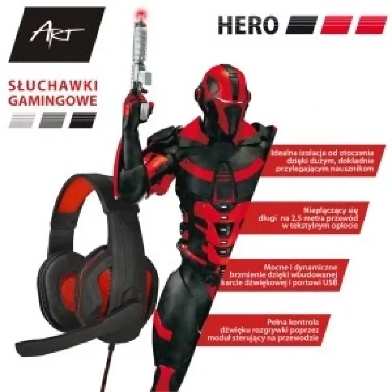 Pelikuulokkeet mikrofonilla Art Hero USB