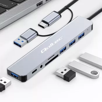 QOLTEC USB-C-keskitin 4x USB + SD/TF-kortinlukija malli 53794