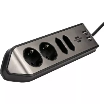 Brennenstuhl estilo kulmajatkojohto 4-osainen, musta 2x suojakosketinpistorasiaa, 2x euro-pistorasiaa, sis. USB-lataustoiminto