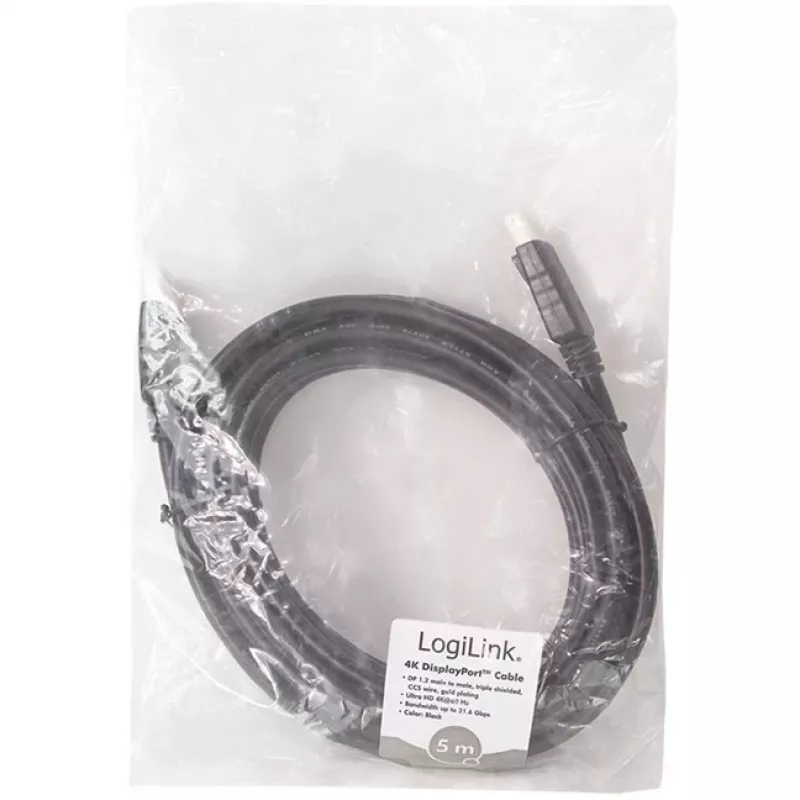 LogiLink CD0103 DisplayPort-kaapeli DP/M - DP/M, 4K/60Hz, CCS, musta, 5m (CD0103)
