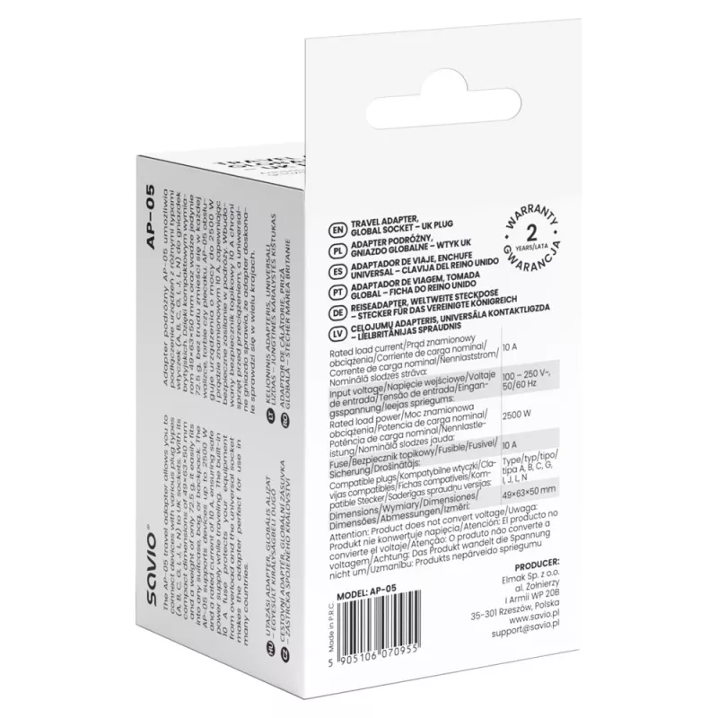 Savio AP-05 virtalähde sisäkäyttöön 2500 W valkoinen