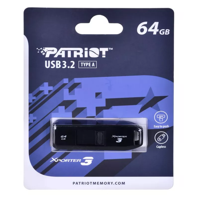 USB-muistitikku PATRIOT Xporter 64 GB USB Type-A 3.2 Gen 1 (liuku, musta, 80 MB/s)