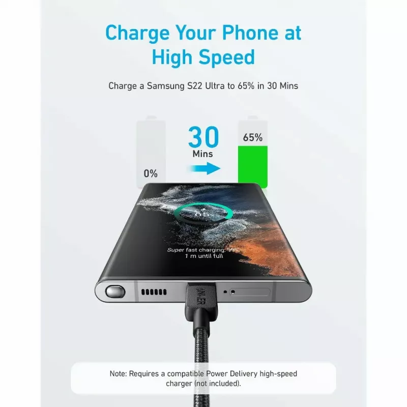 USB-kaapeli Anker 322 1,8 m USB C pikalataus tiedonsiirto