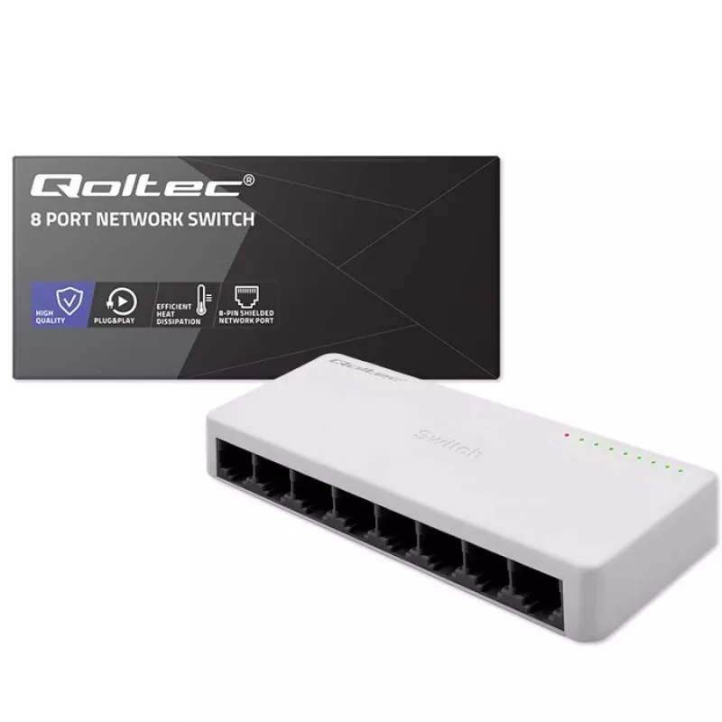Verkkokytkin QOLTEC 52246 — 8 x RJ45-portti, 100 Mbps