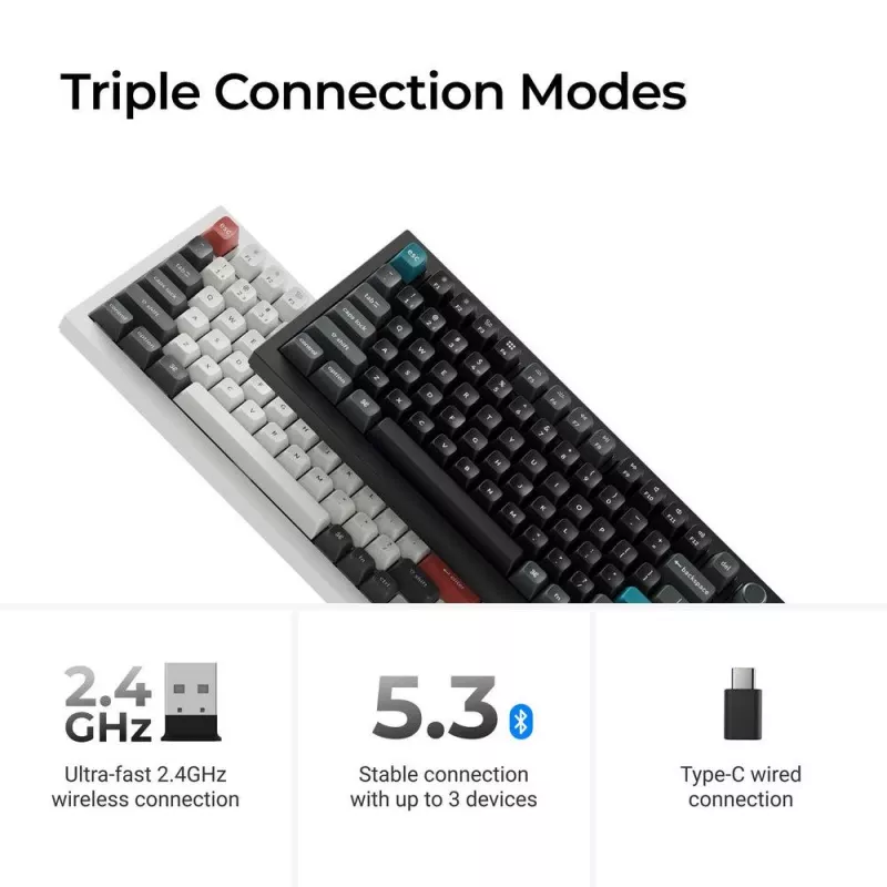 Mekaaninen 75 %:n näppäimistö Keychron Q1 Ultra 8K – USB + RF-langaton + Bluetooth, RGB, musta