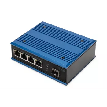 Digitus 4-porttinen Gigabit Ethernet verkkokytkin PoE, teollinen, hallitsematon, 1 SFP uplink