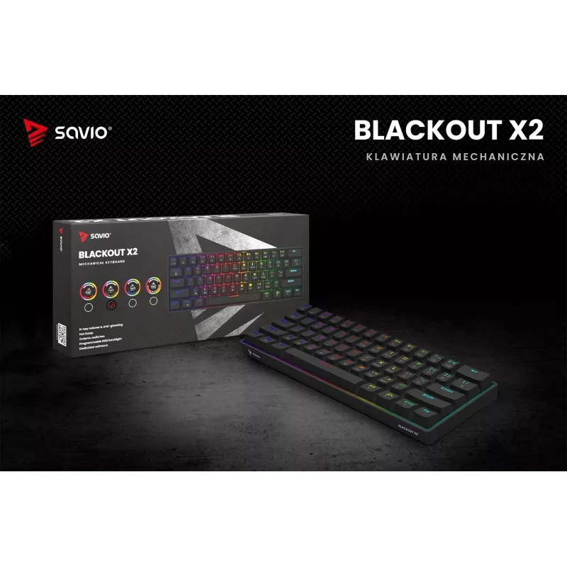 SAVIO BLACKOUT X2 BROWN mekaaninen pelinäppäimistö 61 näppäintä 60 % USB QWERTY RGB Outemu Brown