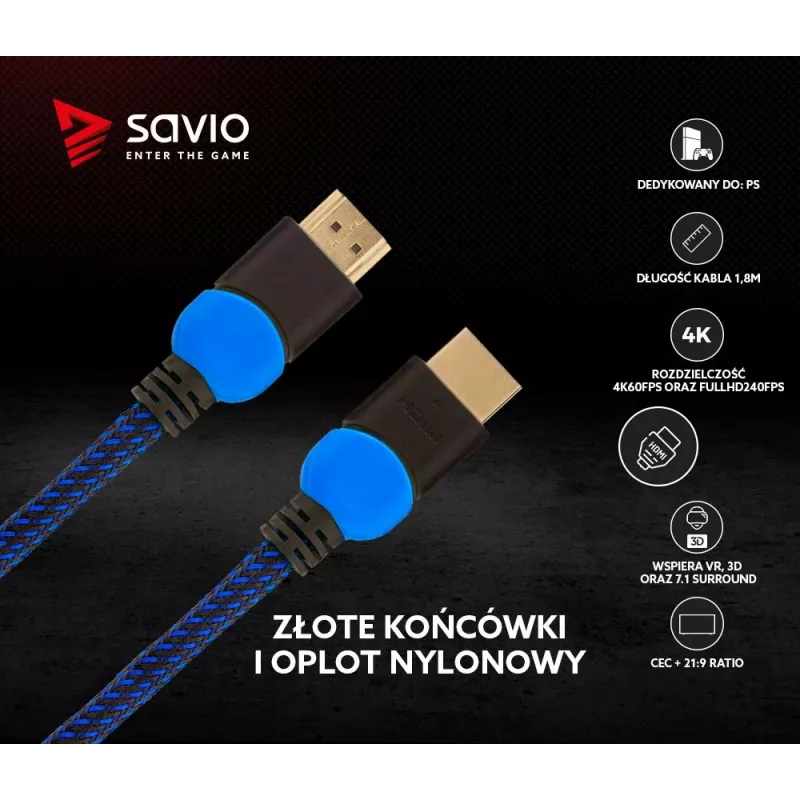 Savio GCL-02 HDMI-kaapeli 1,8 m HDMI Type-A (Standard) musta, sininen