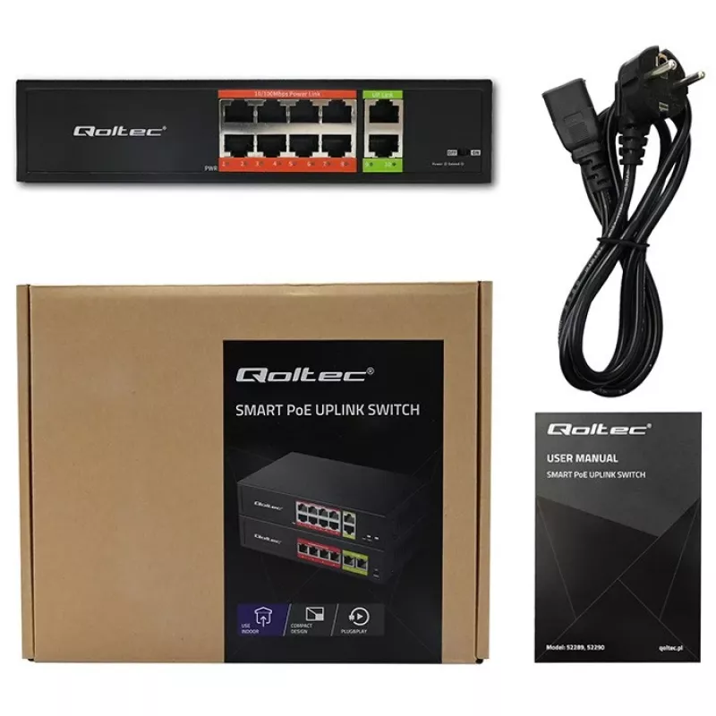 Verkkokytkin QOLTEC FAST Ethernet PoE 8xRJ45 2xRJ45 uplink