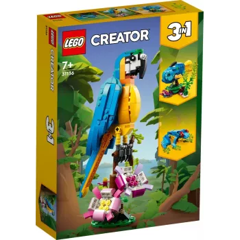 LEGO rakennussarja Exotischer Papagei 31136 — Creator-näyttömalli, 253 osaa, 220×120×110 mm