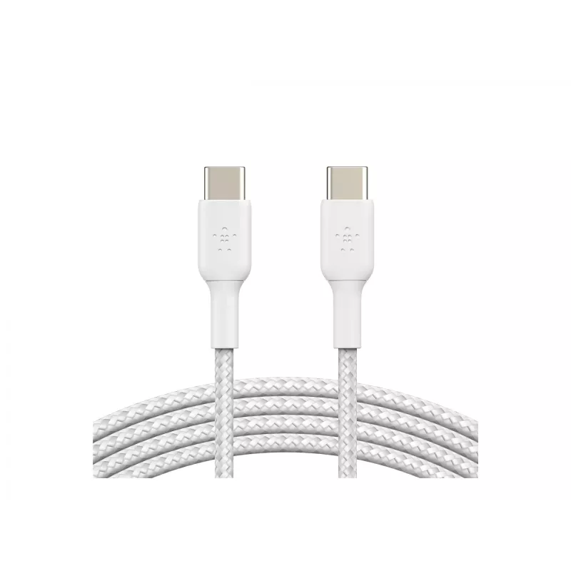 Kaapeli punottu USB-C - USB-C 1 m valkoinen