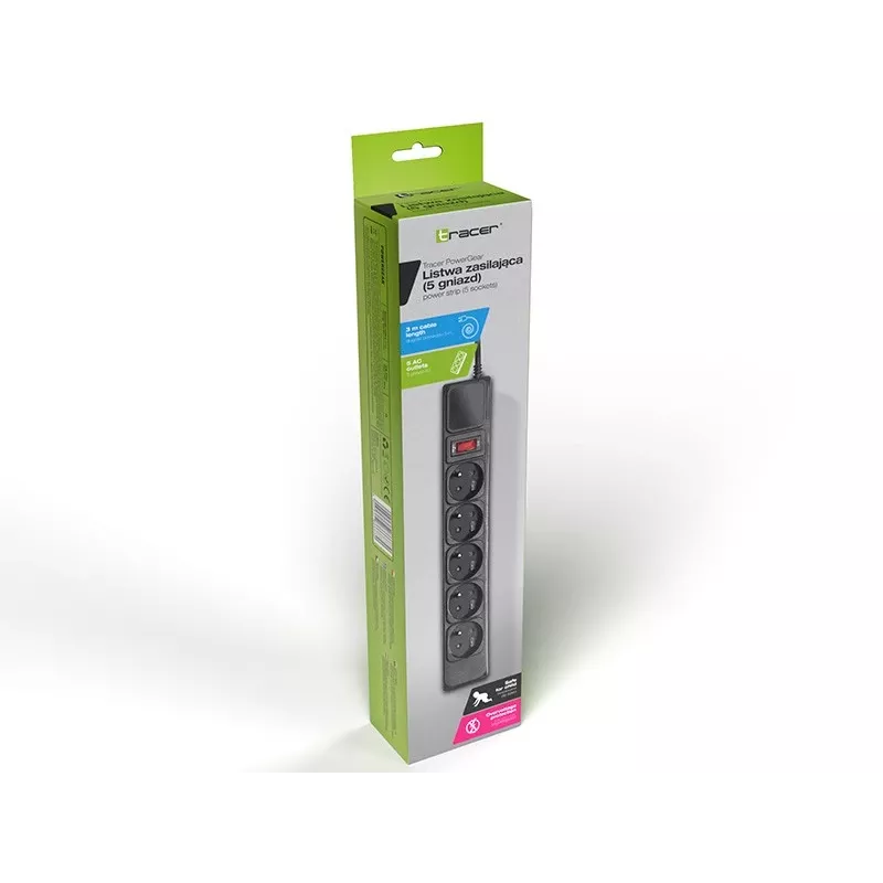 Tracer PowerWatch musta 5 AC-pistorasiaa 3 m Type-C