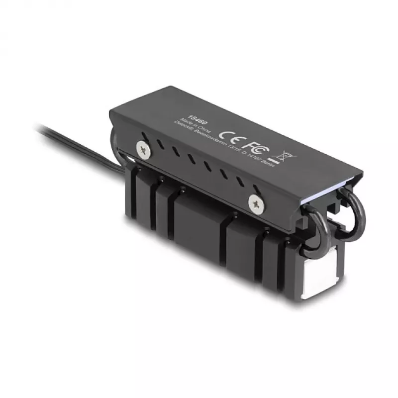 Jäähdytyssiili DELOCK 18460 M.2 SSD 2280 — alumiini/kupari, RGB 5V, musta