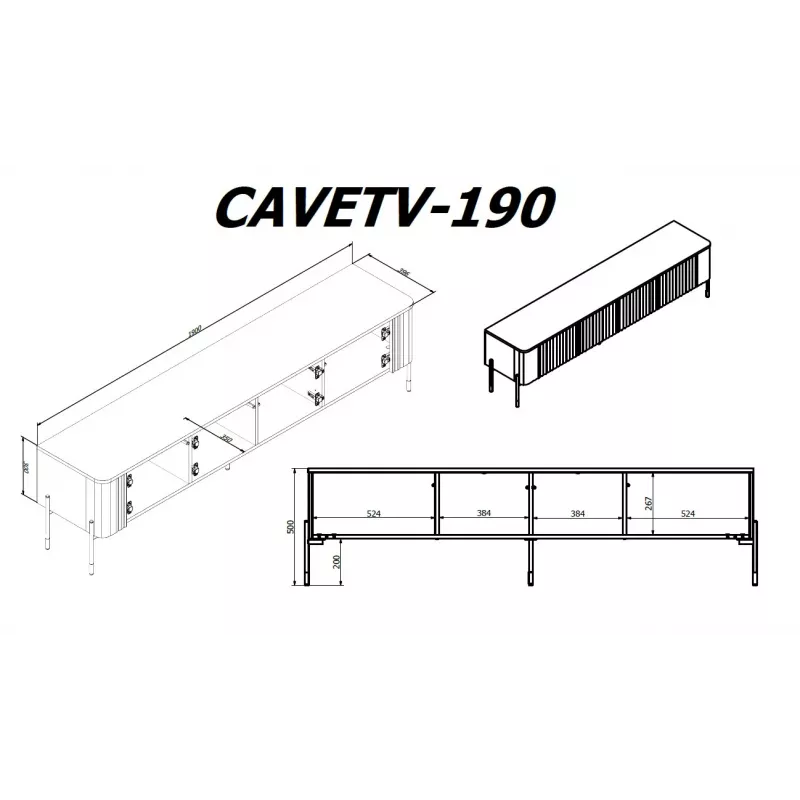 TV-taso Cama Meble VERA 190x40x50 cm, mattavalkoinen, lastulevytaso