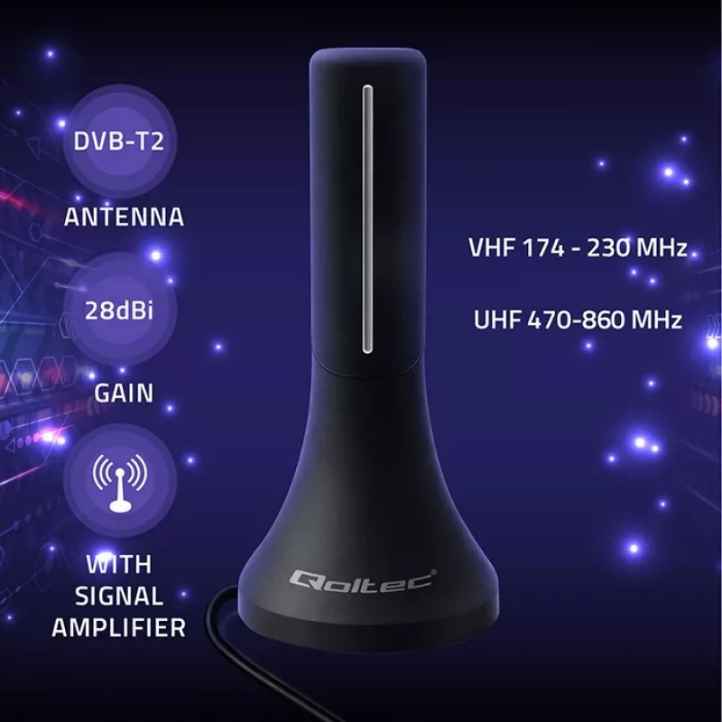 Televisioantenni QOLTEC TV DVB-T/T2 Qoltec (sisä-/ulkokäyttöön) malli 57065