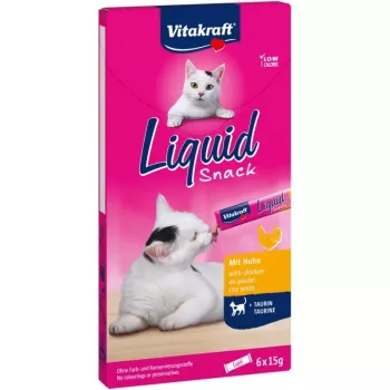 Vitakraft Liquid Snack kosteat tahnamaiset kissanherkut 6×15 g — kana ja sika, aikuisille kissoille, sokeriton ja soijaton
