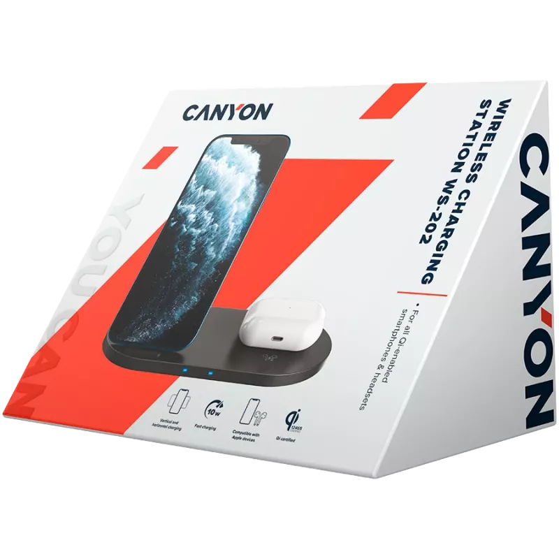 Laturi langaton telakointiasema 2in1 QI 10W/USB-C/LED musta