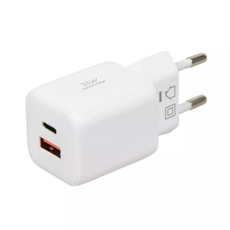 USB-laturi IBOX ILUC42W 42W (max. 33W), 1×USB-C PD3.0, 1×USB-A QC3.0, 100–240V, valkoinen