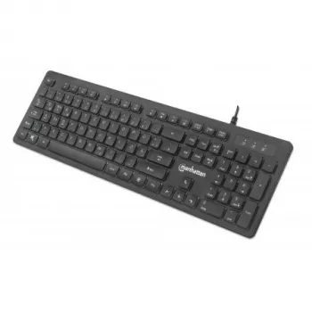 Manhattan Gaming USB-näppäimistö, Low Force Key Edition, 12 multimedianäppäintä, Rainbow-LED-taustavalo, USB-A, musta, Retail Box (saksalainen asettelu)