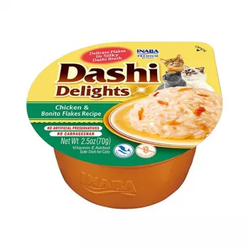 INABA Dashi Delights kana ja bonitohiutaleet liemessä - kissanherkku - 70 g